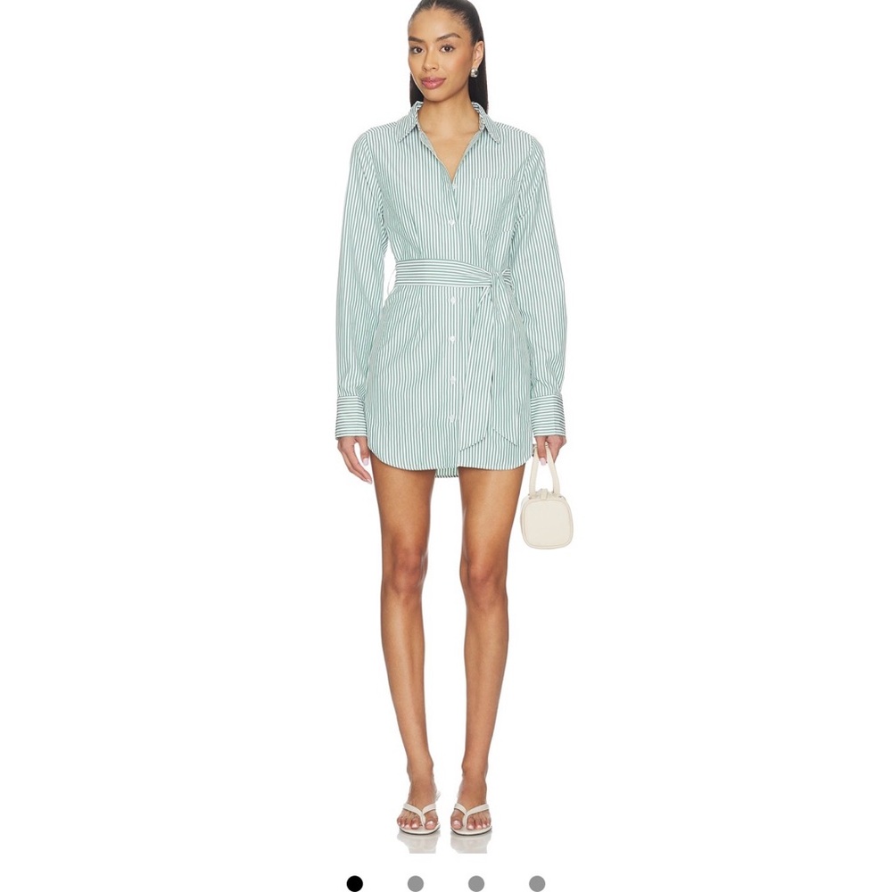 Mint Green Striped Self-Tie Shirt Mini Dress